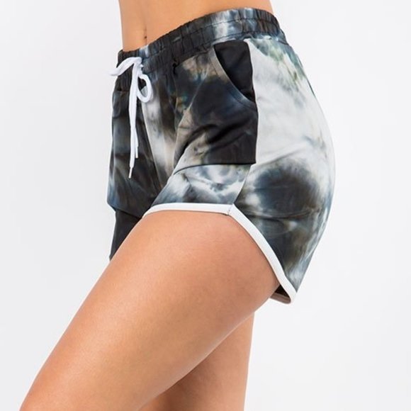 Tie Dye Track Shorts with Drawstring Tie and Side Pockets - Picture 1 of 4